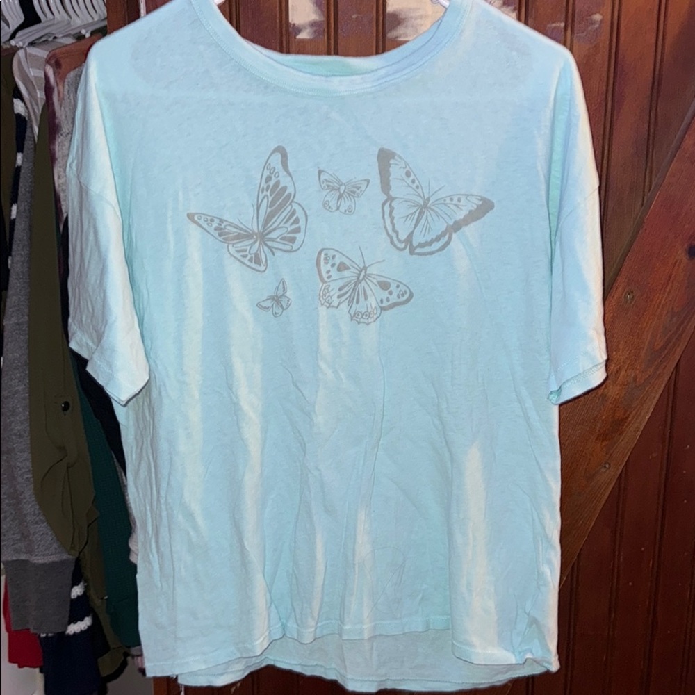 American Eagle Light Blue Butterfly Graphic T-Shirt